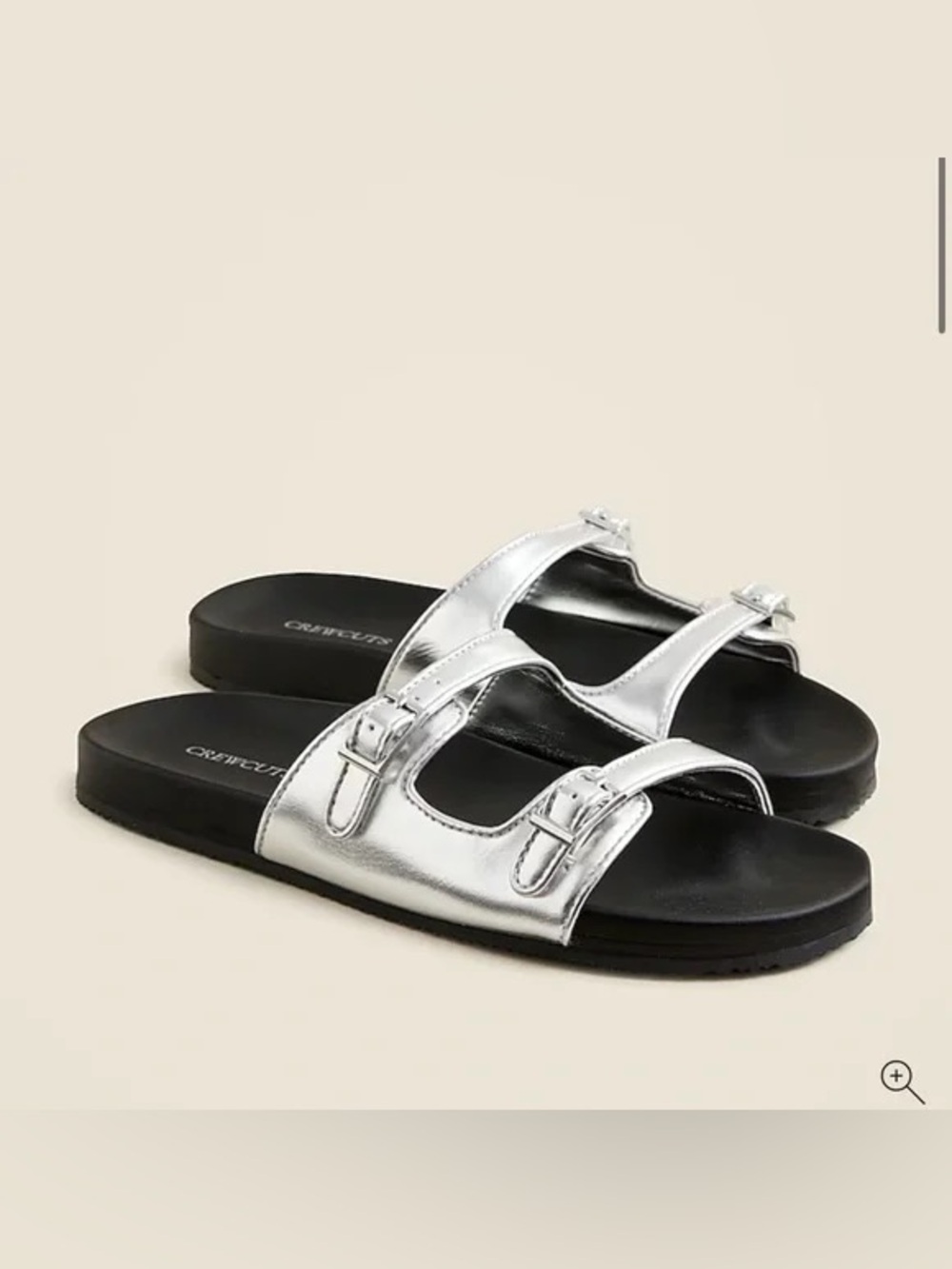 Crewcuts Colbie Metallic Silver Slide Sandals Kids Size 3 Like New CJ097